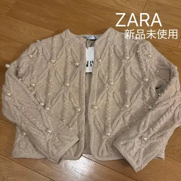 ZARA 베이지 펄 장식 니트 가디건 S [ 미사용 새상품 ]