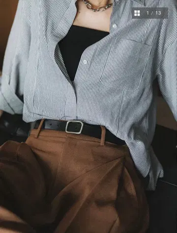 crewre 크루레 버튼 스터드 가죽 벨트 롱 블랙