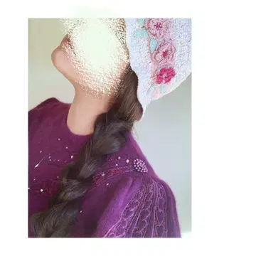 Used 핑크 x 민트 블루 플라워 모티브 크로셰 모자