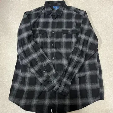 GEORGE 블랙/그레이 체크 긴팔 플란넬 셔츠 L 옴브레 쉐도우