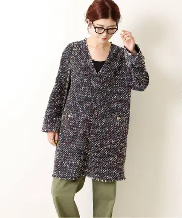 트위드 V넥 튜닉 블라우스