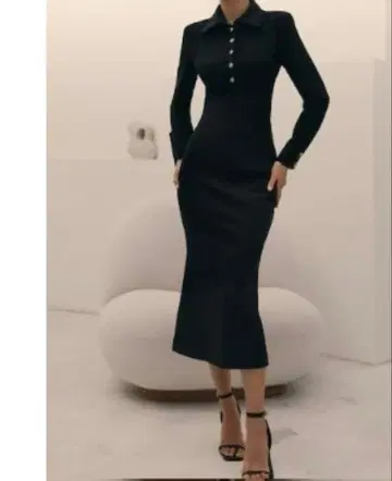 Lichi 블랙 바디 콘셔스 원피스