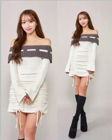 darich 오프숄더 스티치 니트 미니 원피스