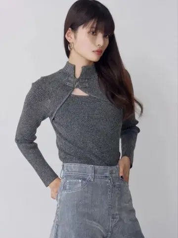 MURUA 차이나 타이트 니트 그레이