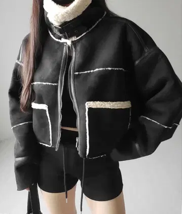 me me select B-3 숏 보아 플라이트 무스탕 자켓