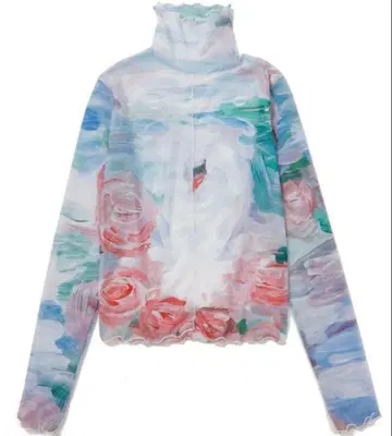 POPPY 아사기니뇨 플라워 시스루 상의 블루 스완