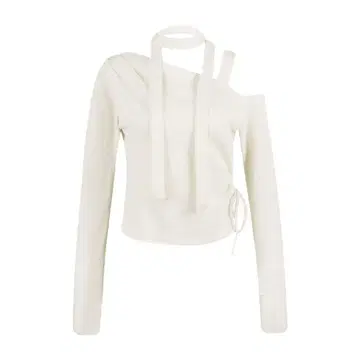 Modimood 비대칭 화이트 리브 상의