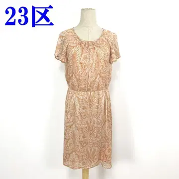 23구 반팔 원피스 오렌지 화이트 폴리에스테르 100% 38 C3891