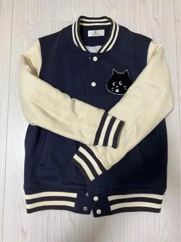 Ne-net 고양이 자수 바시티 자켓 네이비/아이보리