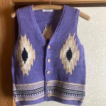 손뜨개질 울 오르테가 무늬 베스트 퍼플/ XS 사이즈
