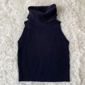 Snidel 터틀넥 리브 슬리브리스 숏 니트 F 네이비 A419