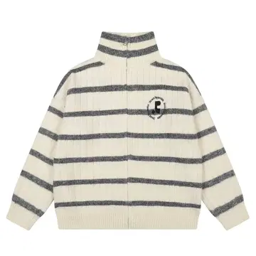 Rest&recreation 아이보리/그레이 스트라이프 하이넥 니트