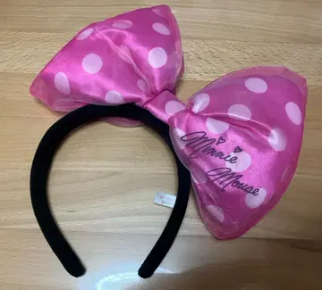 미니 마우스 도트 빅 리본 머리띠 핑크