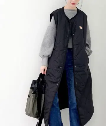 JAVA 블랙 퀼팅 베스트 롱 기장 프리 사이즈