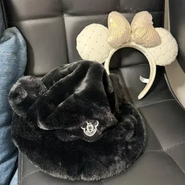 미키마우스 퍼 모자 귀달이 머리띠