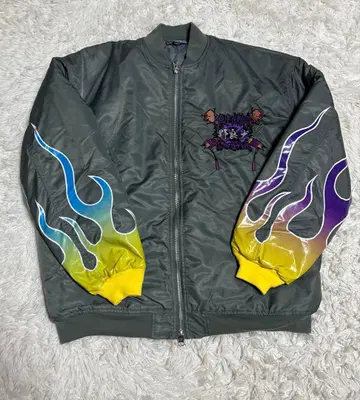 [컨디션 최상] GALFY 봄버 자켓 충전솜 파이어 패턴 자수 XL