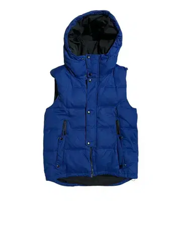 파랑 후드 부착 다운 베스트