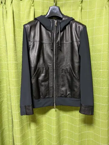 EMMETI 후드 부착 가죽 자켓 44