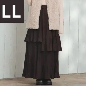 시마무라 yumi 랜덤 플리츠 스커트 쉬폰 브라운 미색 LL