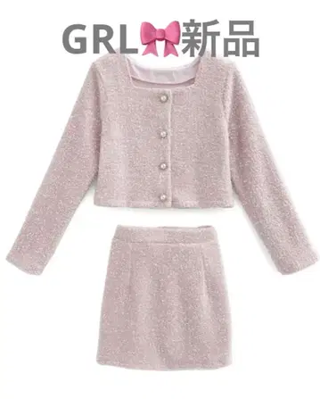 [ 내일 발송 ] 새상품 GRL 라메 샤기 자켓 x 미니 스커트 셋업