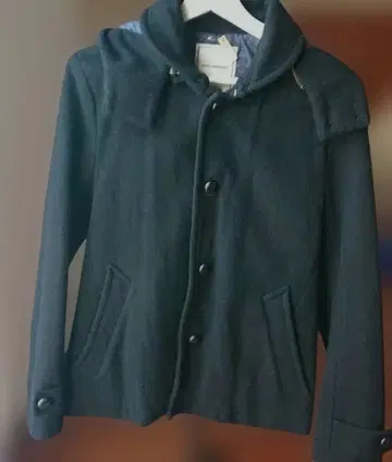 나노 유니버스 울 코트 블랙 M 싸개 단추 후드 부착