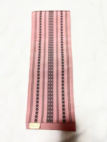 치쿠젠 본장 하카타 오리 조합 핑크 스트라이프 반폭 오비 실크 100%
