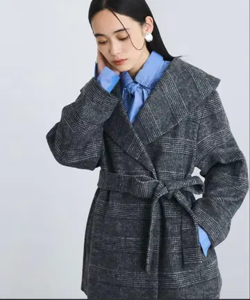 vis 글렌체크 숄카라 코트