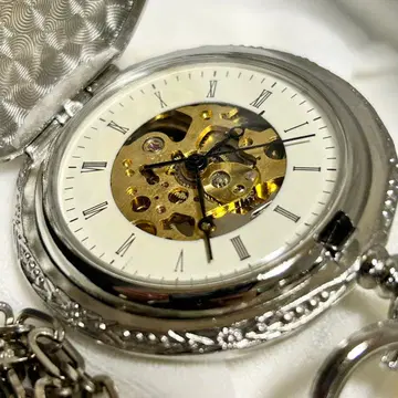 작동/수동 와인딩 앤티크 태엽 체인 달린 회중시계 실버