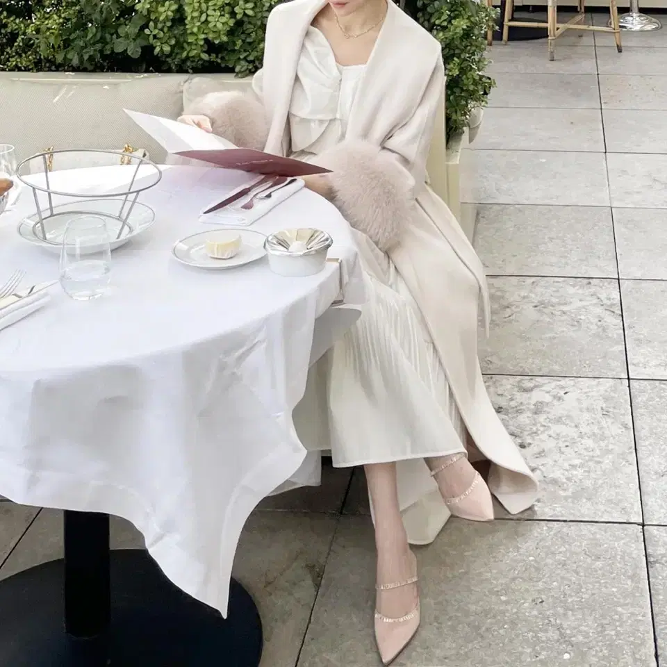 Evabin Belle Saga Fox Shawl Collar Coat (Blossom Ivory)