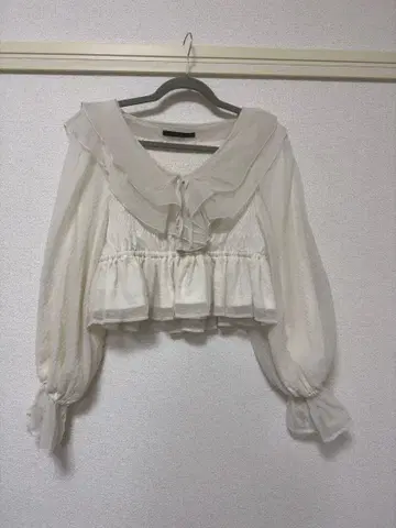 Heather/헤더 시어 체크 프릴 블라우스 화이트 긴팔 M 상당 리본