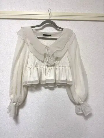 Heather/헤더 시어 체크 프릴 블라우스 화이트 긴팔 M 상당 리본