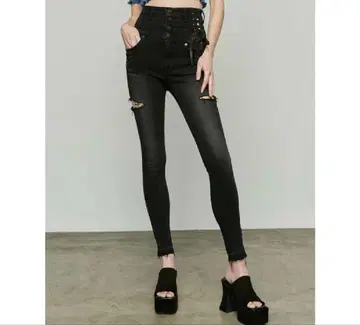 EMODA 비대칭 레이스업 하이웨스트 페긴스 사이즈 0