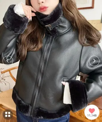 인조 가죽 x 인조 모피 숏 블루종 M 사이즈