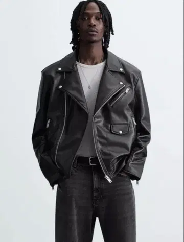 [ ZARA ] 블랙 가죽 더블 라이더 자켓