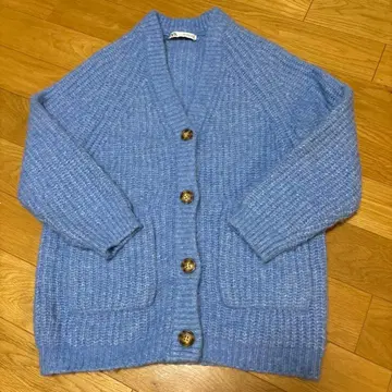 ZARA 라이트 블루 오버 사이즈 포켓 부착 니트 가디건 S [새상품급]