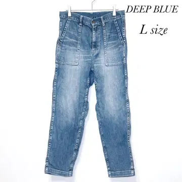 딥 블루 스트레이트 데님 팬츠 부드러운 착용감 L 사이즈
