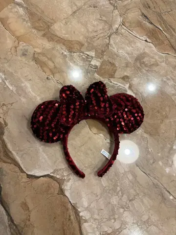 디즈니 머리띠 디즈니 스팽글 미니 빨간색 벨로아