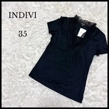 [ INDIVI ] 인디비 프릴 반팔 블라우스 38 블랙 여성용