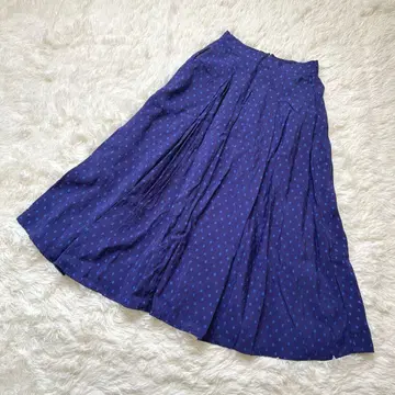 도트 무늬 플레어 롱 스커트 물방울 패턴 네이비 월드 S 사이즈