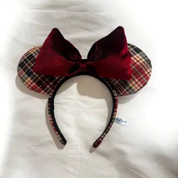 디즈니 머리띠 빨간색 체크 무늬