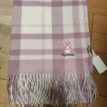 새상품 마이멜로디 자수 장식 핑크 화이트 체크 무늬 머플러 스톨