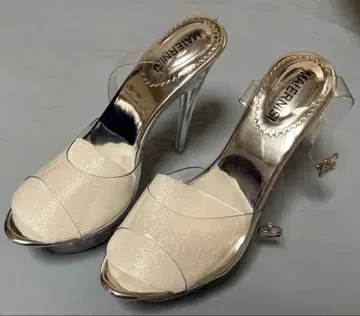 클리어 힐 통굽 힐 14cm 오픈토