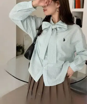 U.S. POLO ASSN 보타이 셔츠 블라우스 체크 블루