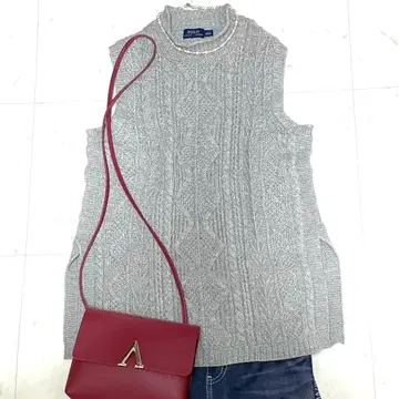 폴로 랄프로렌 니트 베스트 [세탁 가능] 코튼 아란 무늬 그레이 M