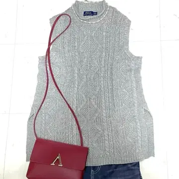 폴로 랄프로렌 니트 베스트 [세탁 가능] 코튼 아란 무늬 그레이 M