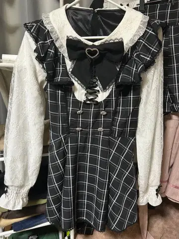 리즈리사 LIZLISA 프릴 스핀들 셋업 블랙 체크