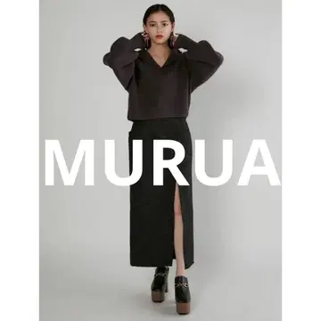 MURUA 트위드 프린지 딥 슬릿 스커트 사이즈 1 블랙