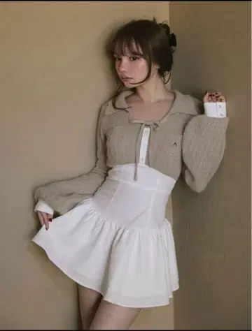 ANDMARY Tess 블라우스 미니 드레스 베이지