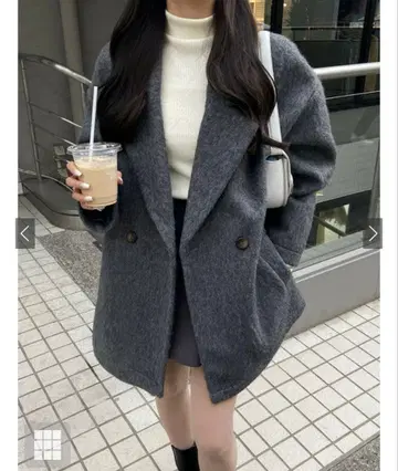 그레이 더블 브레스트 체스터 코트 프리 사이즈