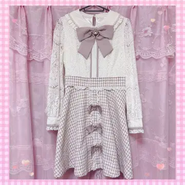 LIZ LISA 레이스 x 트위드 도킹 원피스 핑크 양산형 지뢰